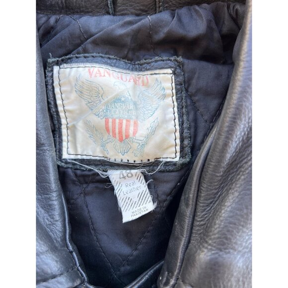 Vintage Vanguard Mens Black Leather Motorcycle Jacket W/ Belted Waist & Embroide - Picture 2 of 7